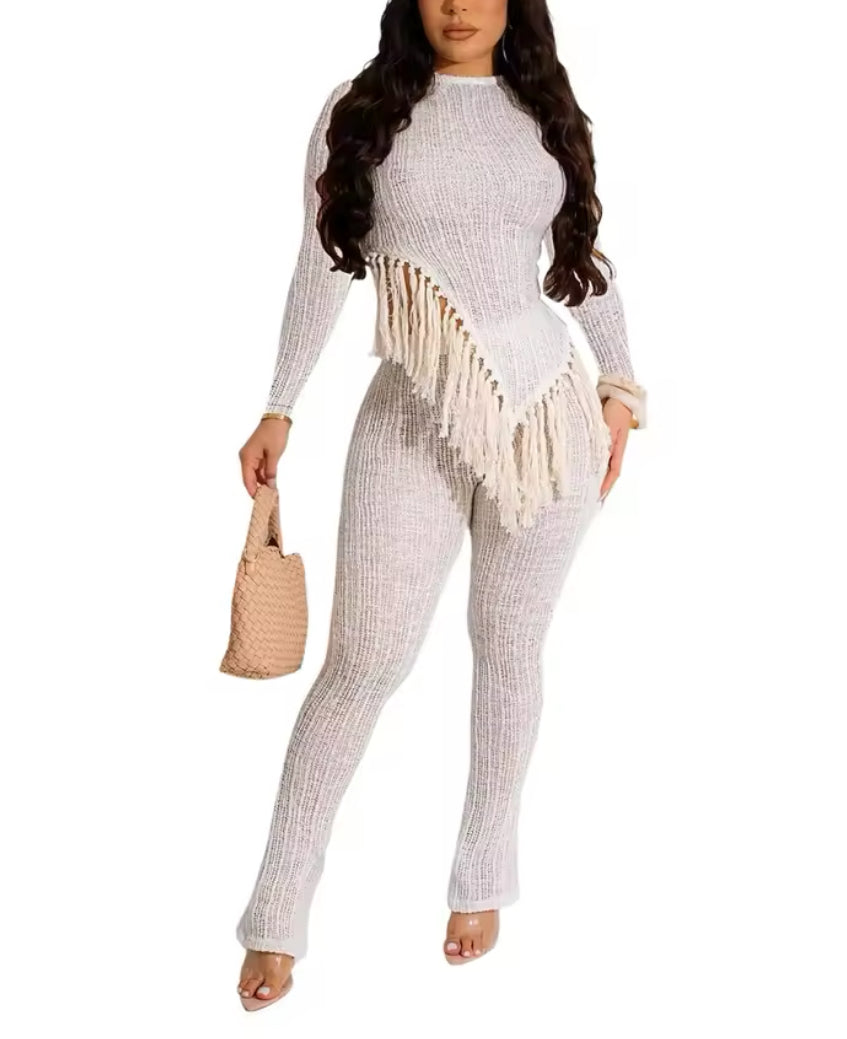 2 Piece Fringe Asymmetrical Pants Set