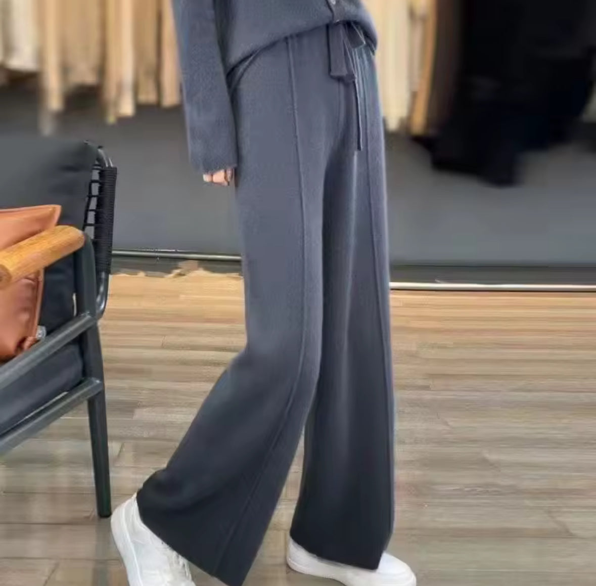 Merino Wool Wide Leg Knit Pants - Petite Sizes