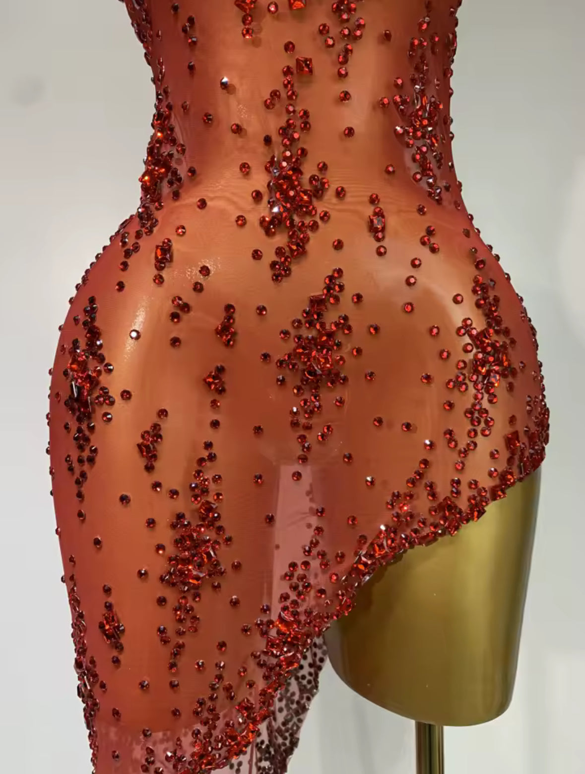 “Stardust Siren” Asymmetrical Mesh Crystal Gown