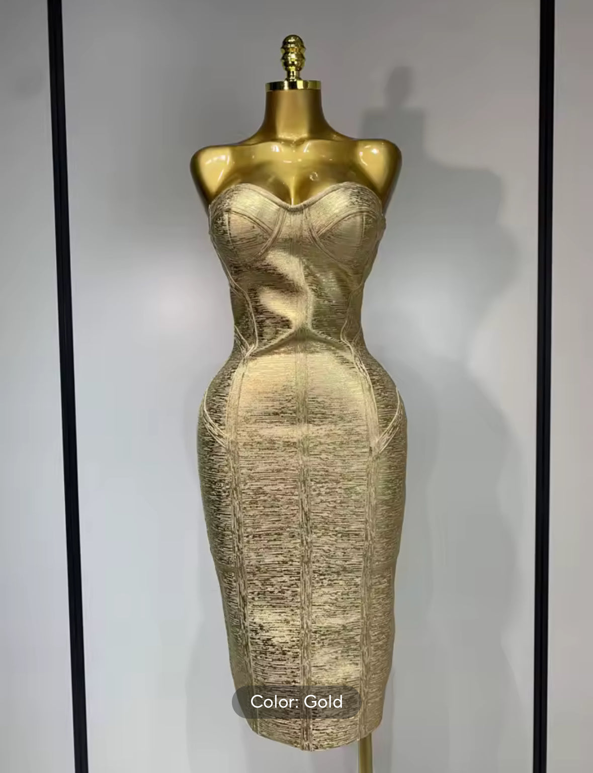 Trophy Wife Metallic Strapless Bandage Bodycon Dress — Gold or Black