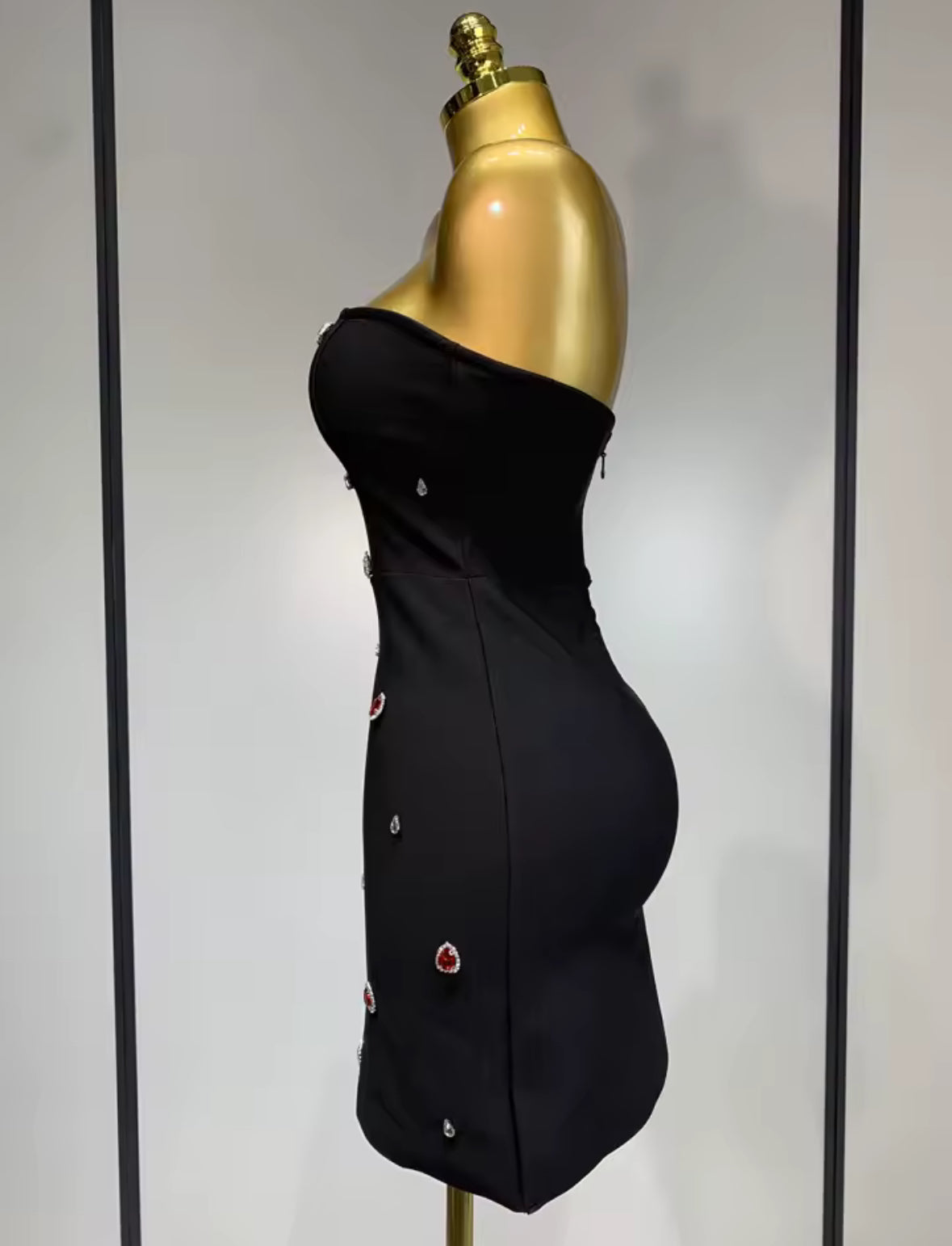The Luxe Gem Strapless Mini Dress – Black