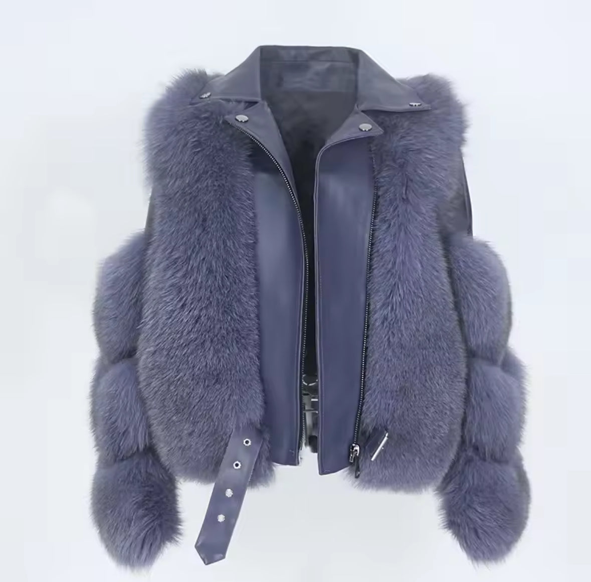 Luxury Sheepskin Leather & Real Genuine Fox Fur Motorcycle Jacket