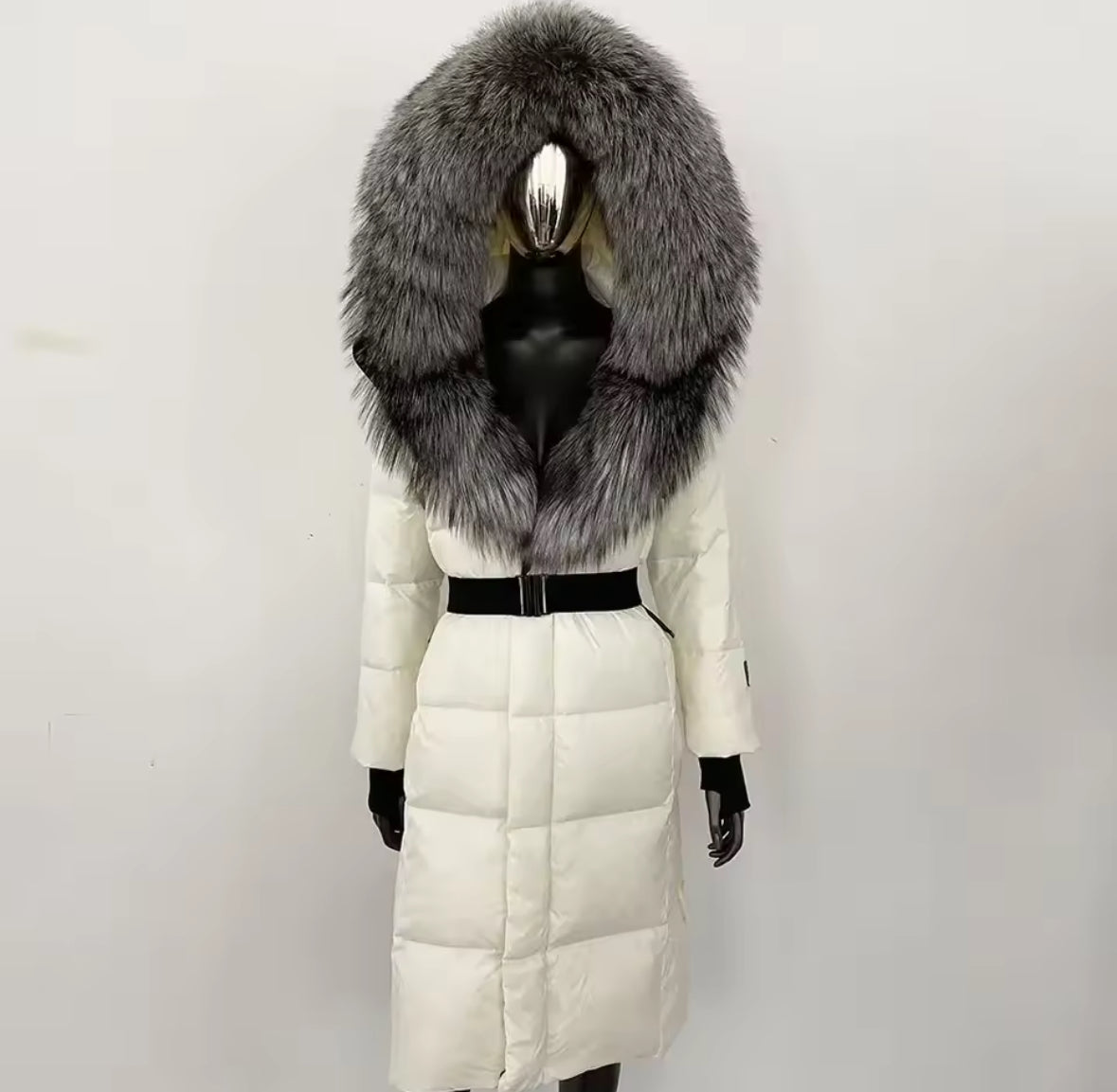 Luxury Real Fox Fur Oversized Collar Down Coat