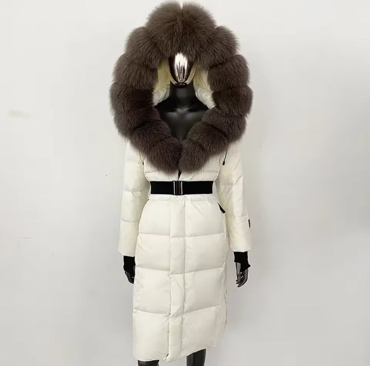 Luxury Real Fox Fur Oversized Collar Down Coat