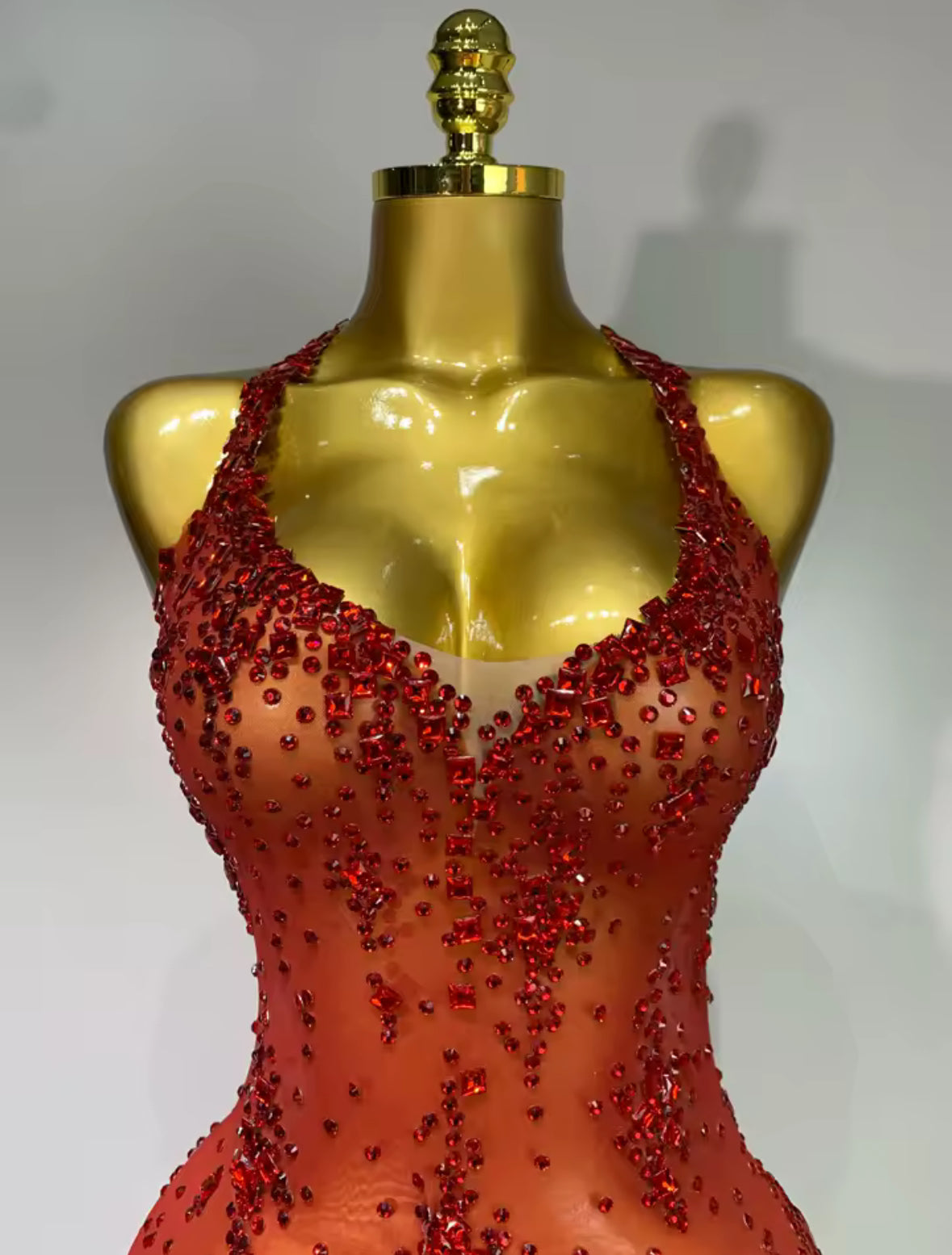 “Stardust Siren” Asymmetrical Mesh Crystal Gown