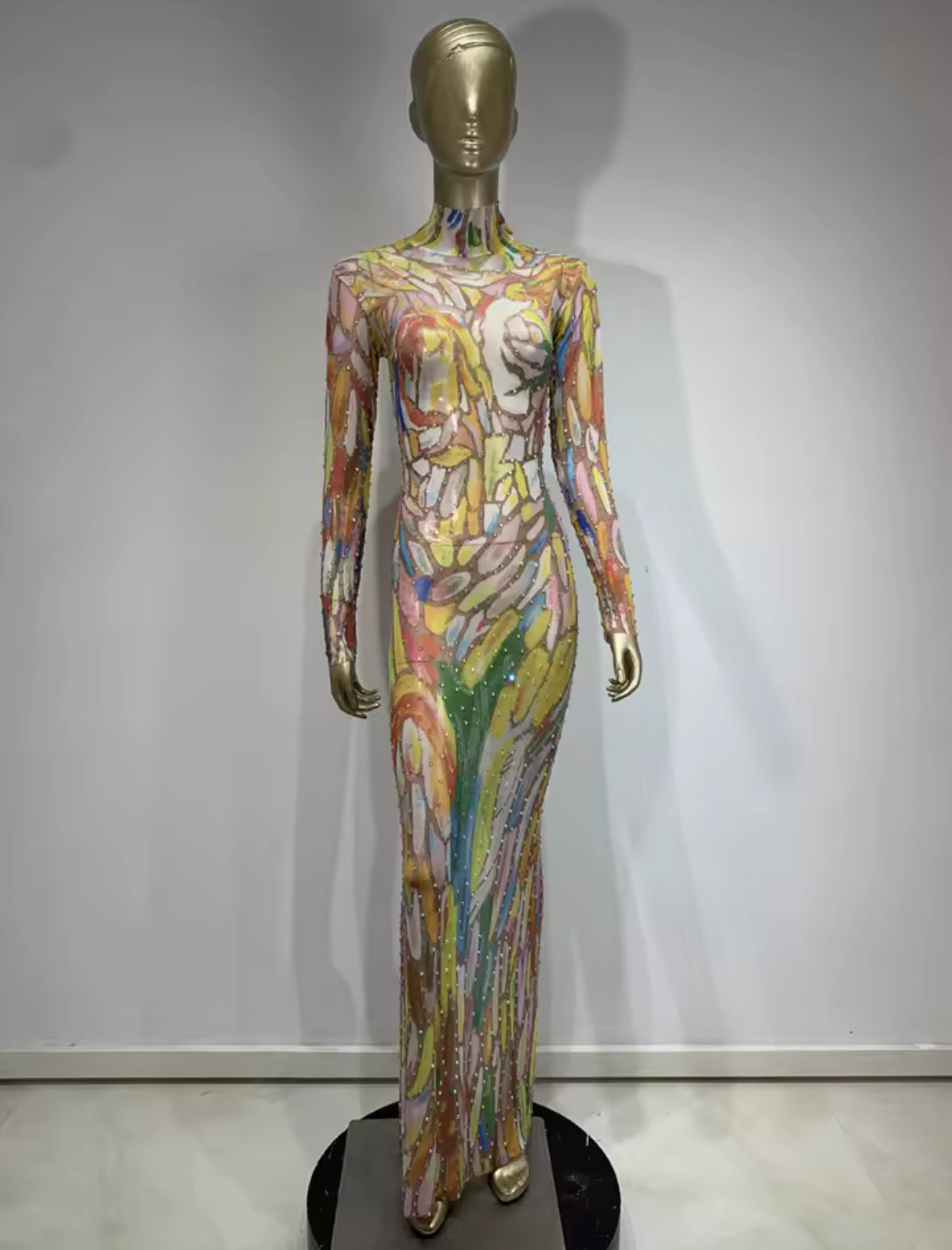 Stained Glass Rhinestone Mesh Gown