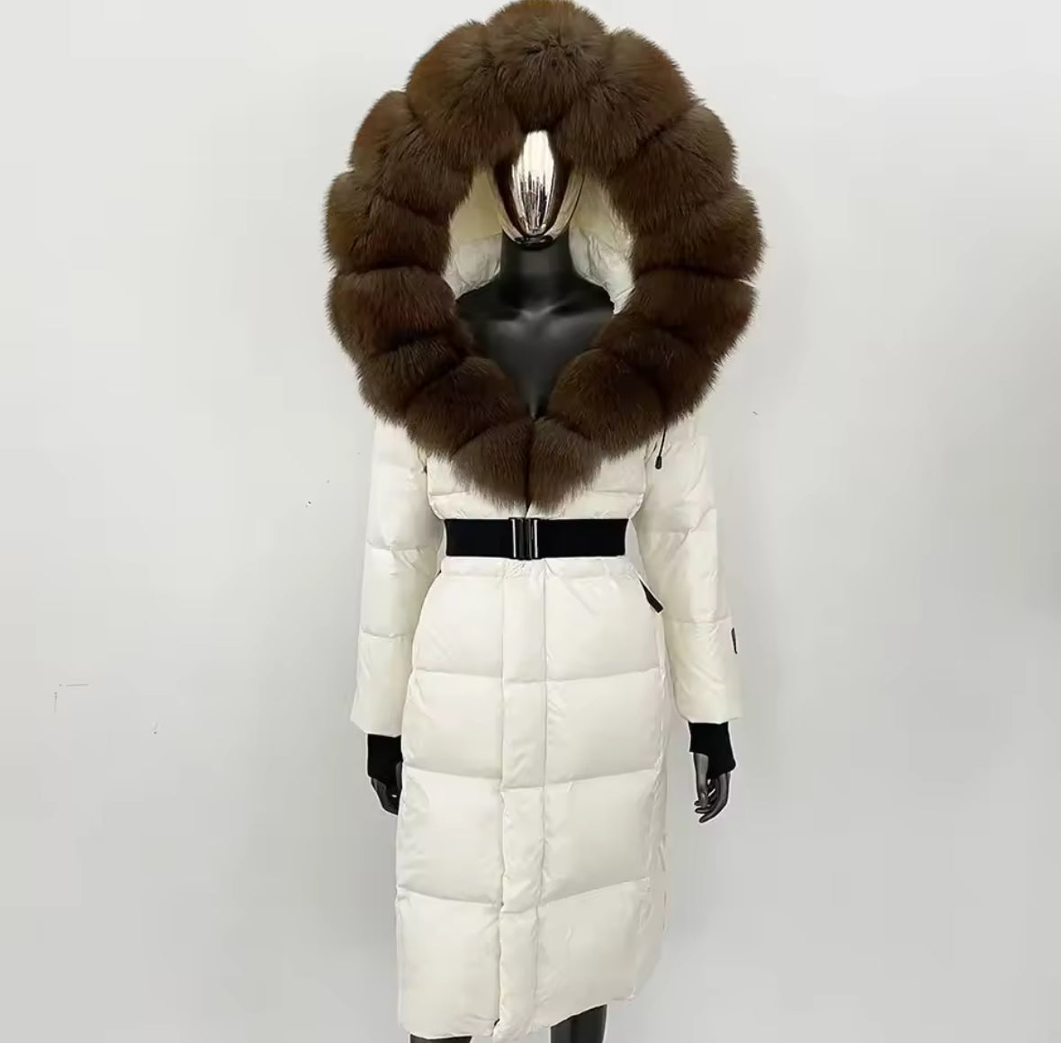 Luxury Real Fox Fur Oversized Collar Down Coat