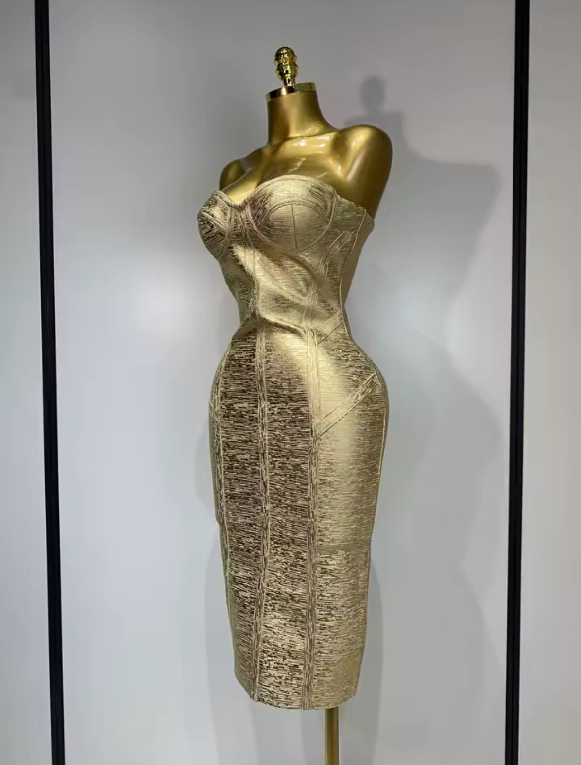 Trophy Wife Metallic Strapless Bandage Bodycon Dress — Gold or Black