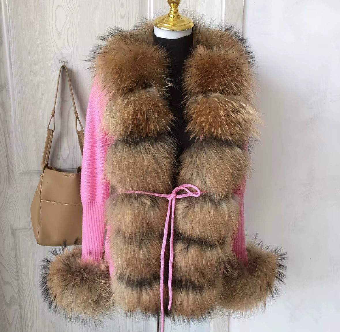 Luxury Knit Sweater with Genuine Fox Fur Trim