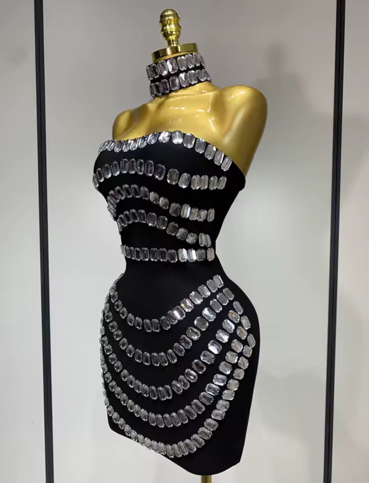 Diamond Drip Strapless Bandage Mini Dress
