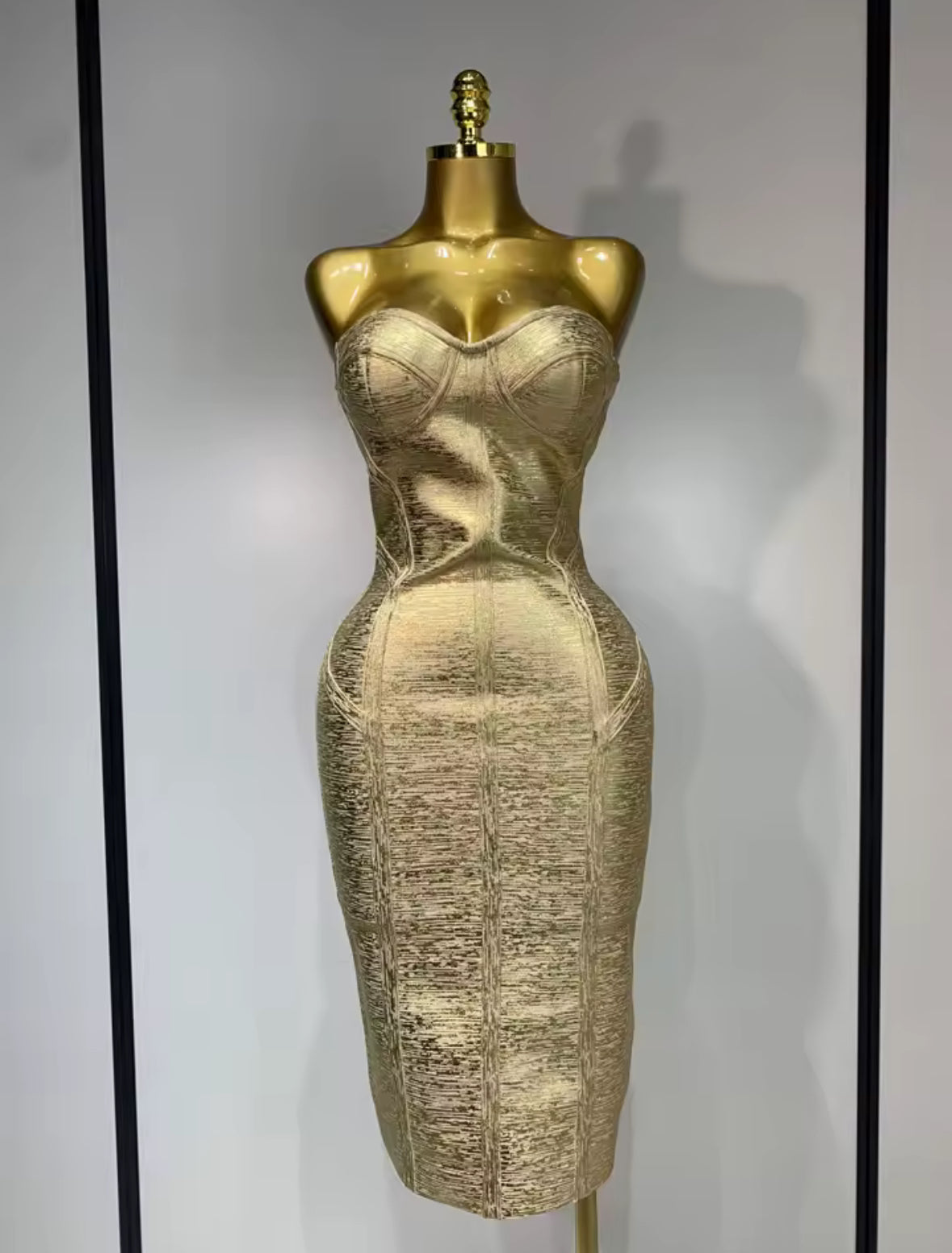 Trophy Wife Metallic Strapless Bandage Bodycon Dress — Gold or Black