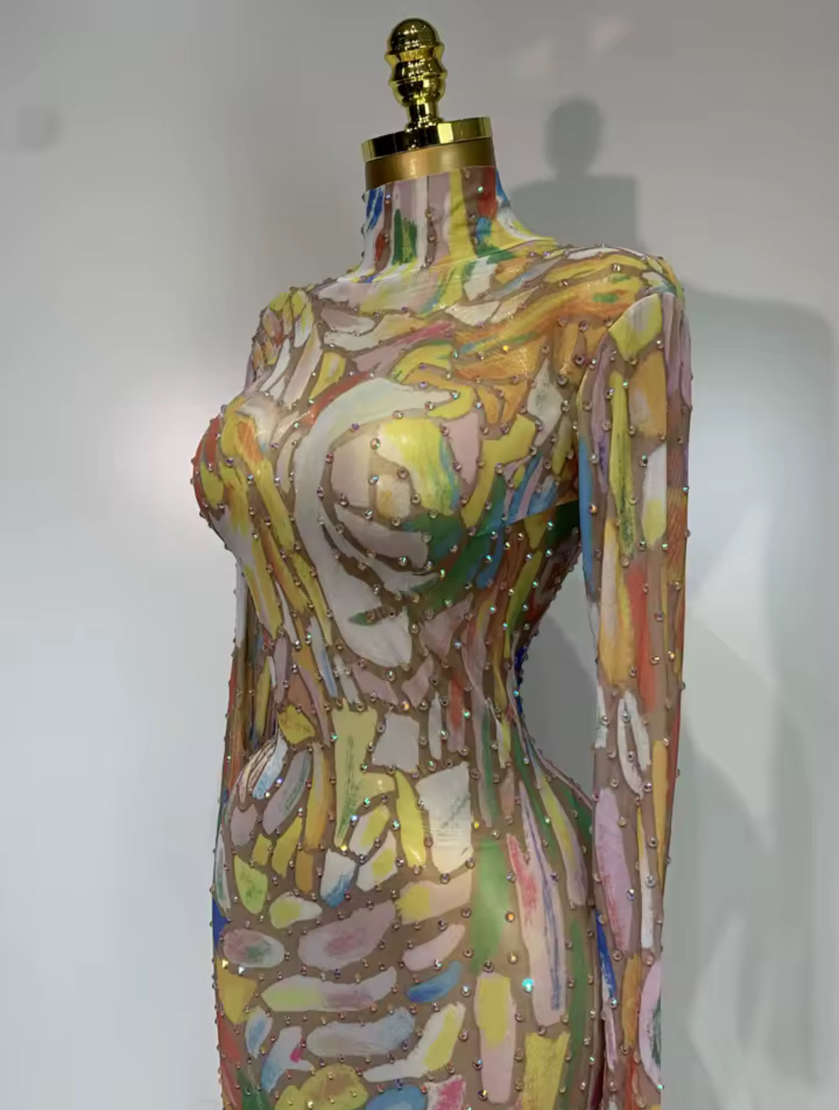Stained Glass Rhinestone Mesh Gown