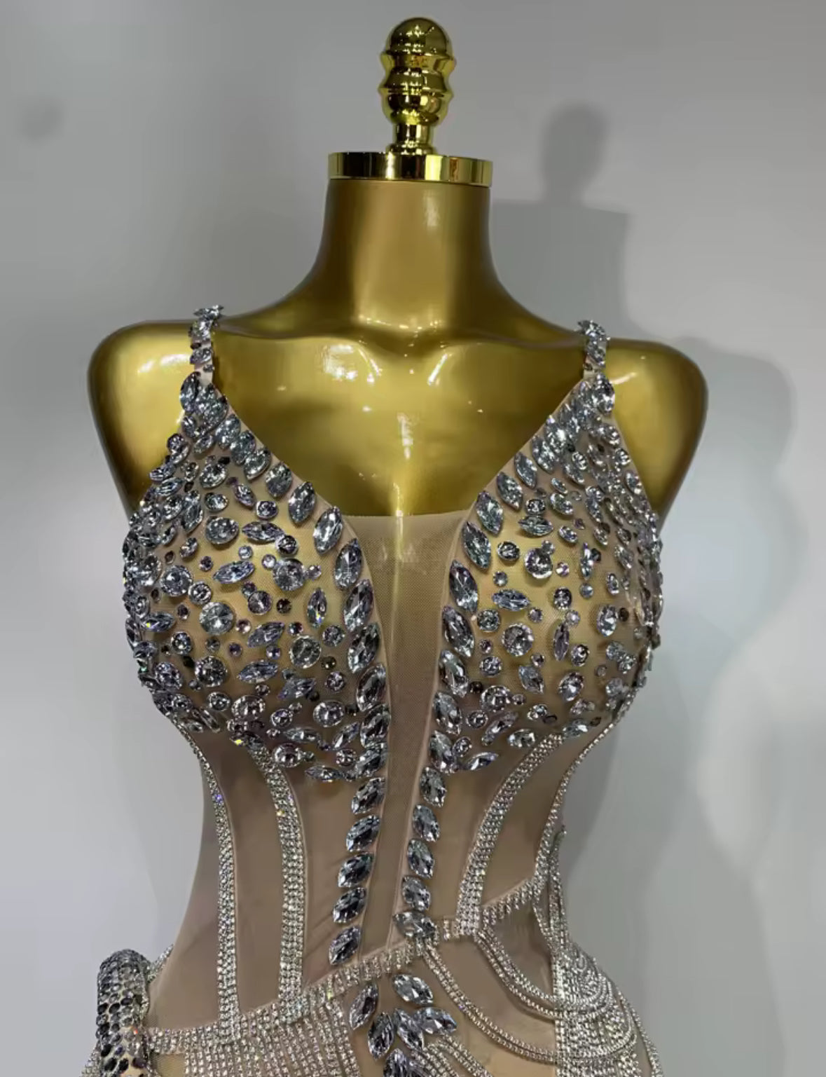 Goddess in Silver Rhinestone Fringe Mini Dress