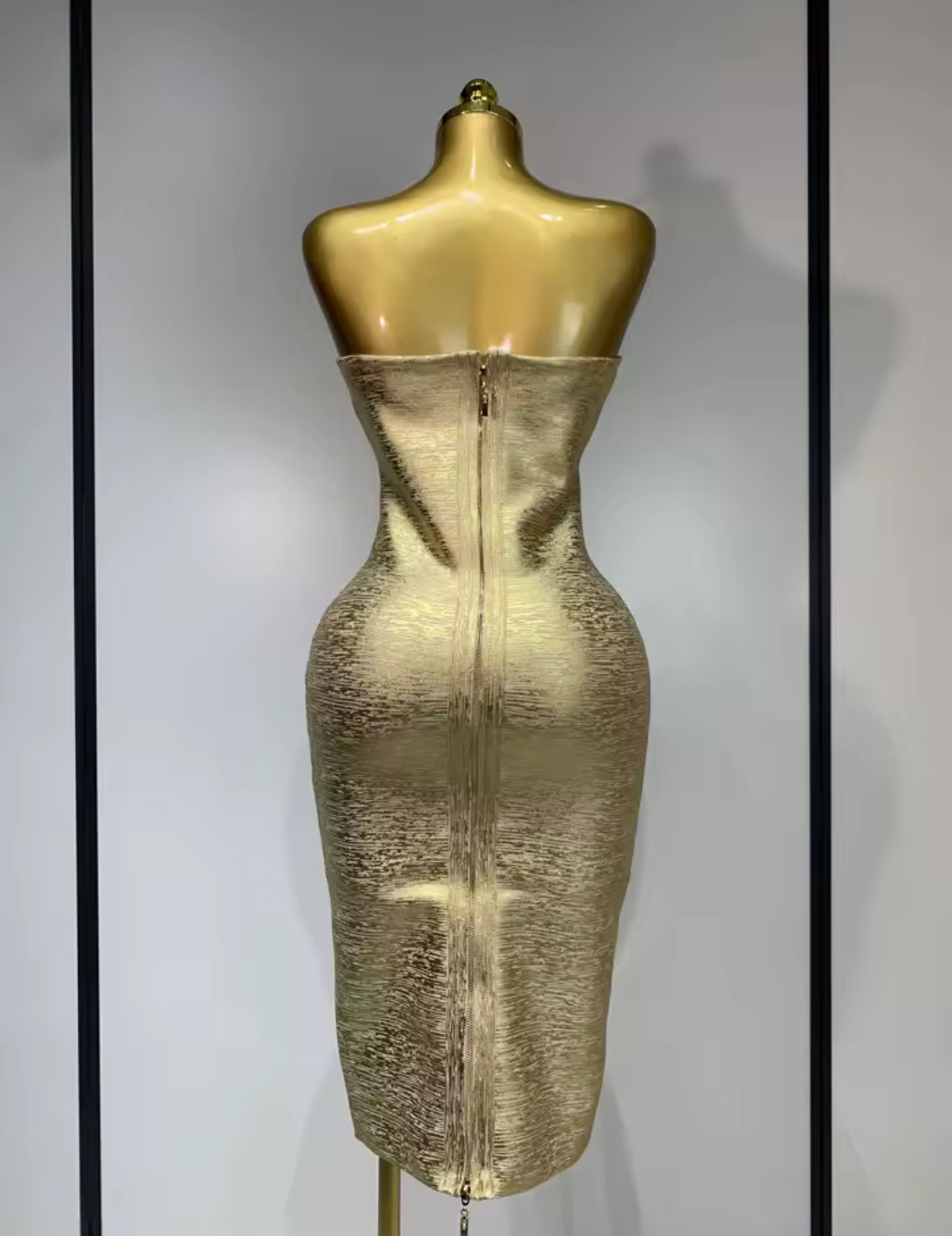 Trophy Wife Metallic Strapless Bandage Bodycon Dress — Gold or Black