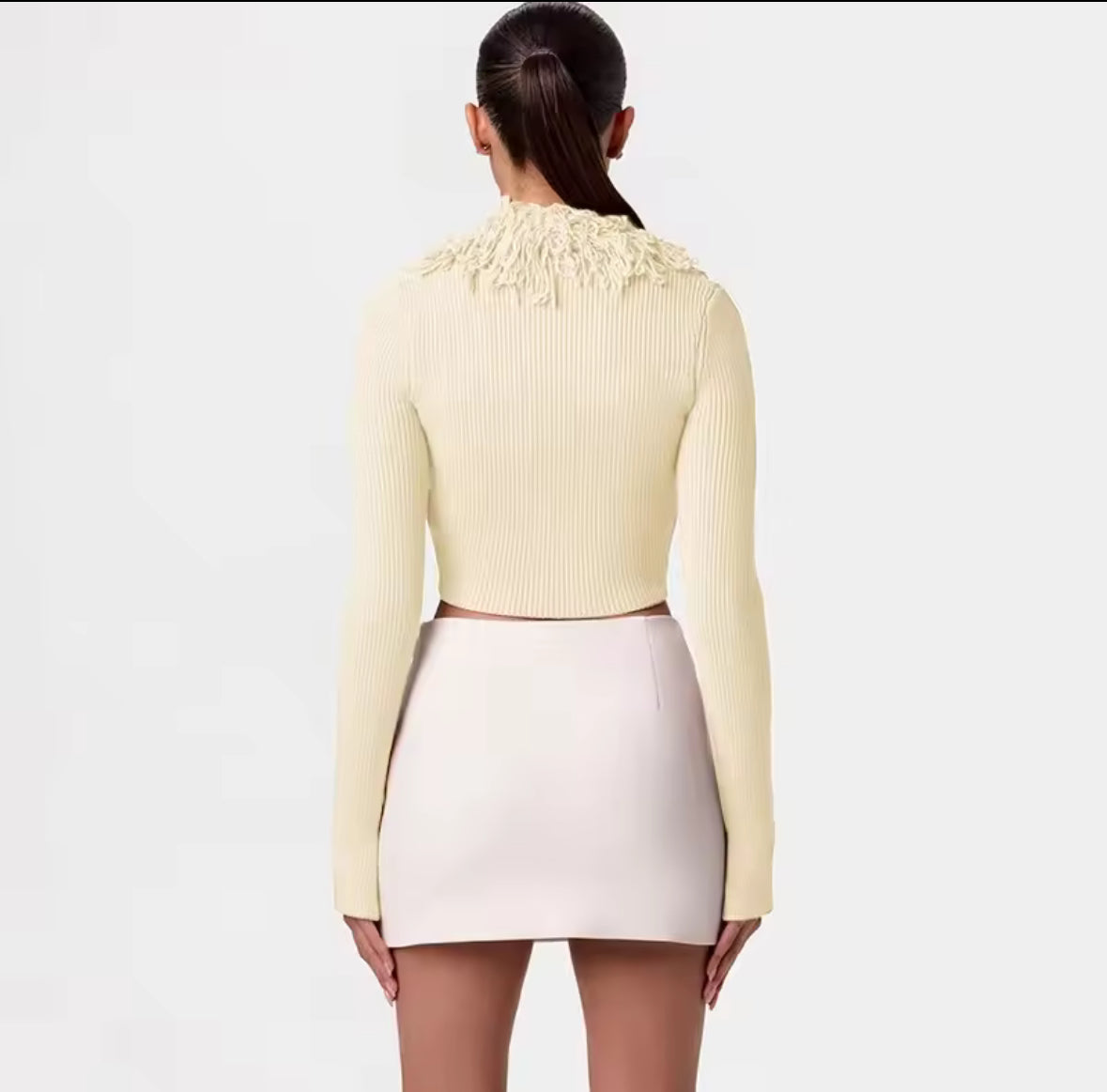 Fringe Trim Knit Sweater Cardigan