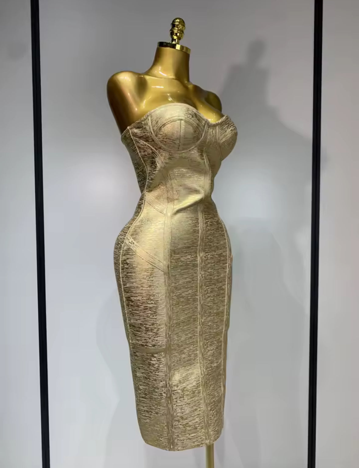 Trophy Wife Metallic Strapless Bandage Bodycon Dress — Gold or Black