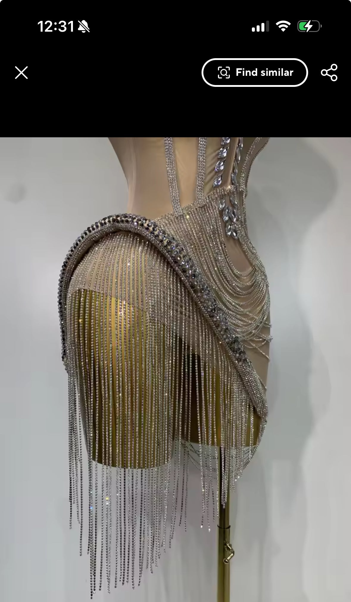 Goddess in Silver Rhinestone Fringe Mini Dress