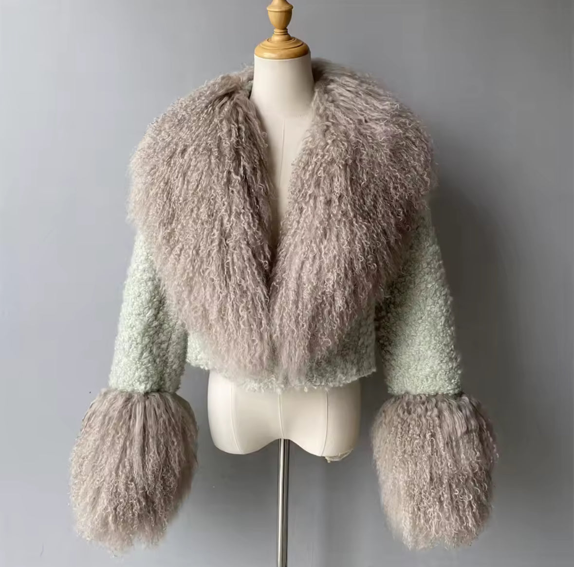 Luxury Cropped Tweed & Genuine Mongolian Fur Jacket