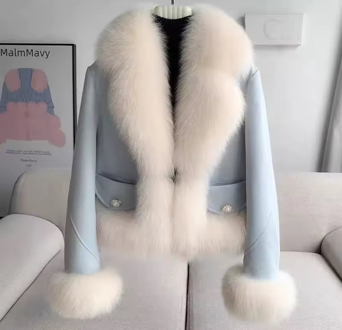 Chic Faux Fur Trimmed Short Coat
