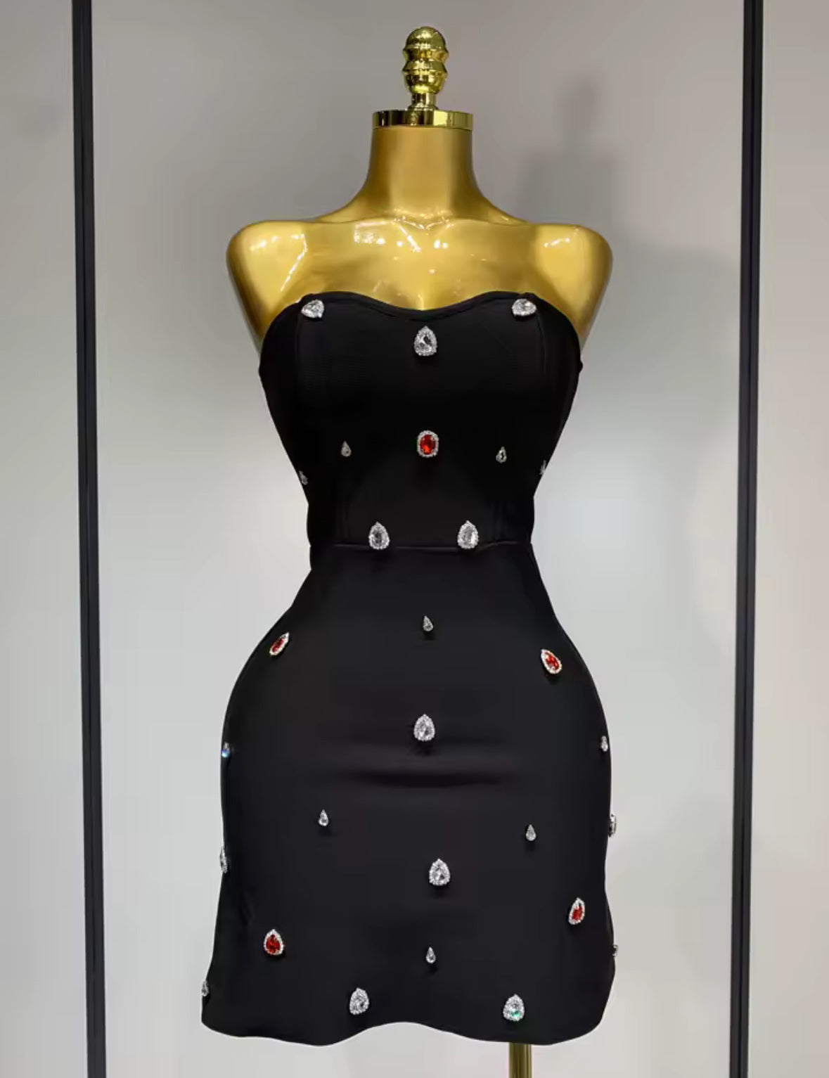 The Luxe Gem Strapless Mini Dress – Black