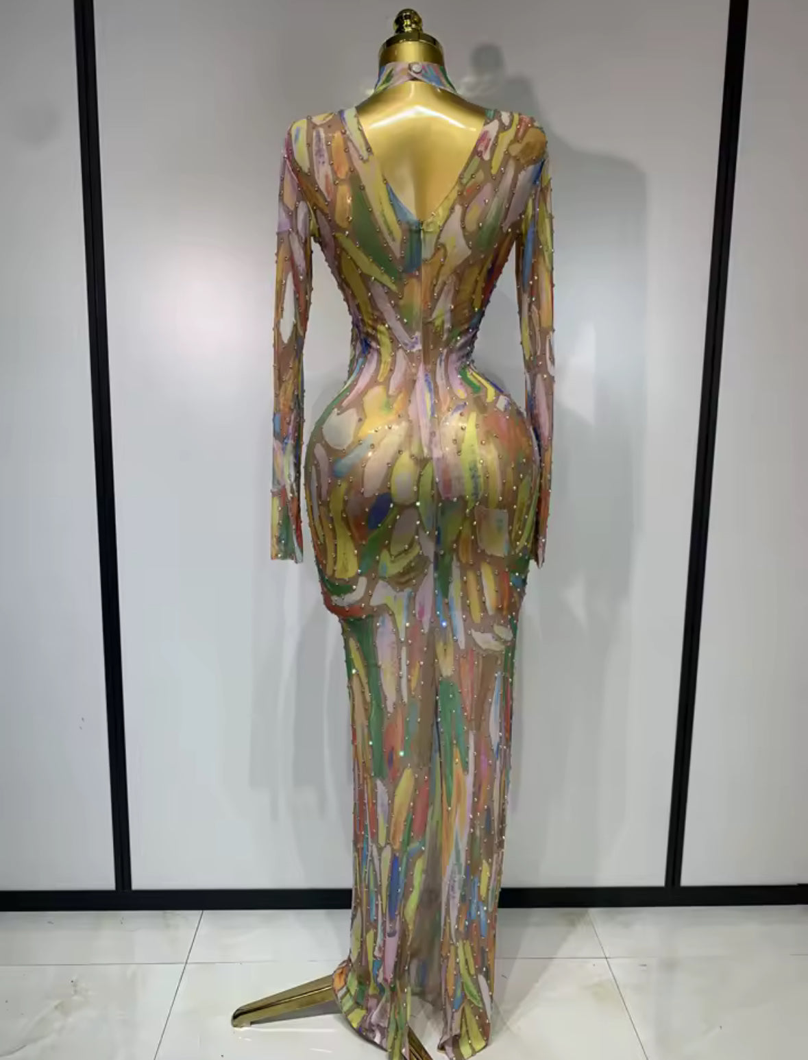 Stained Glass Rhinestone Mesh Gown