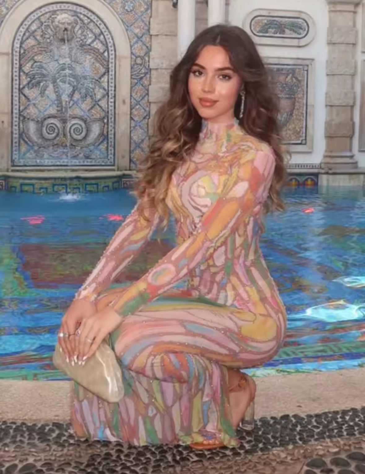 Stained Glass Rhinestone Mesh Gown