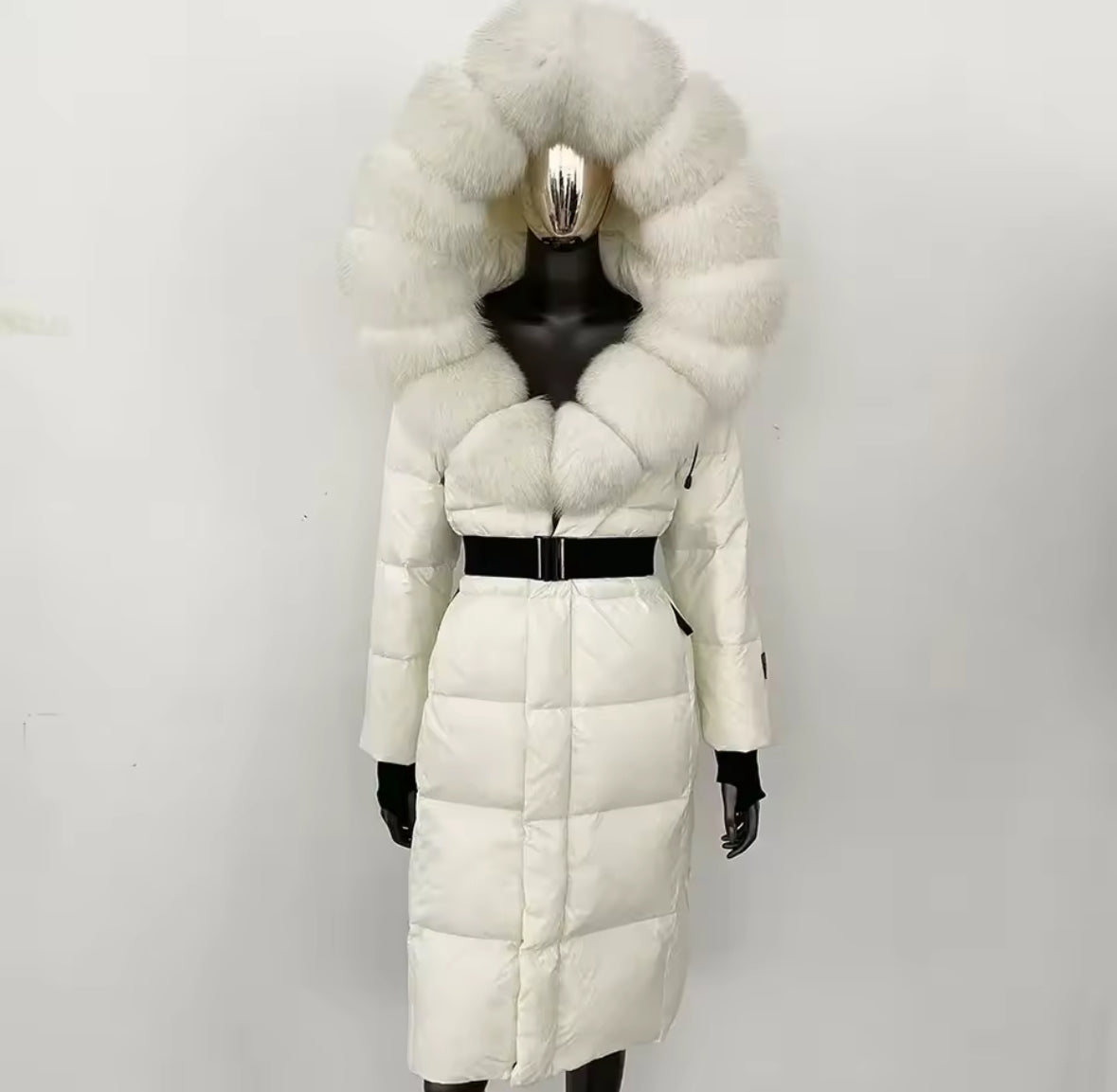 Luxury Real Fox Fur Oversized Collar Down Coat