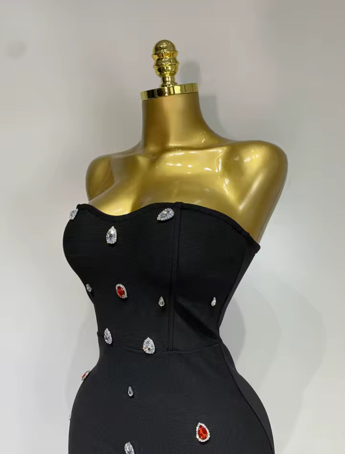 The Luxe Gem Strapless Mini Dress – Black