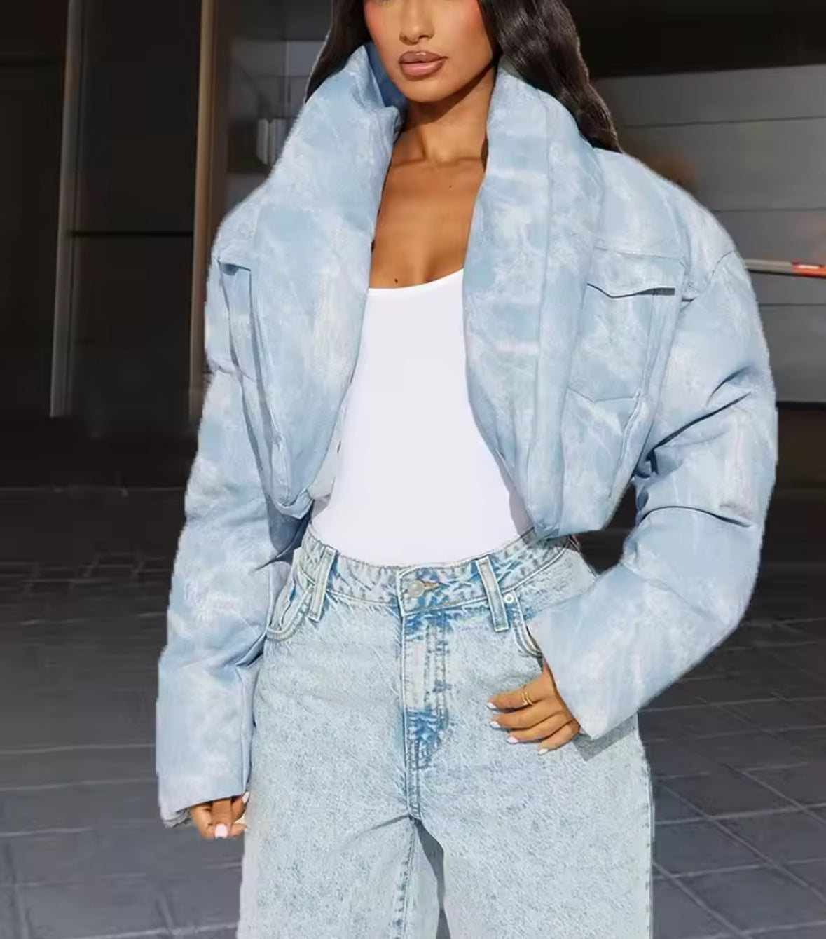 Cropped Light Blue Puffer Jacket