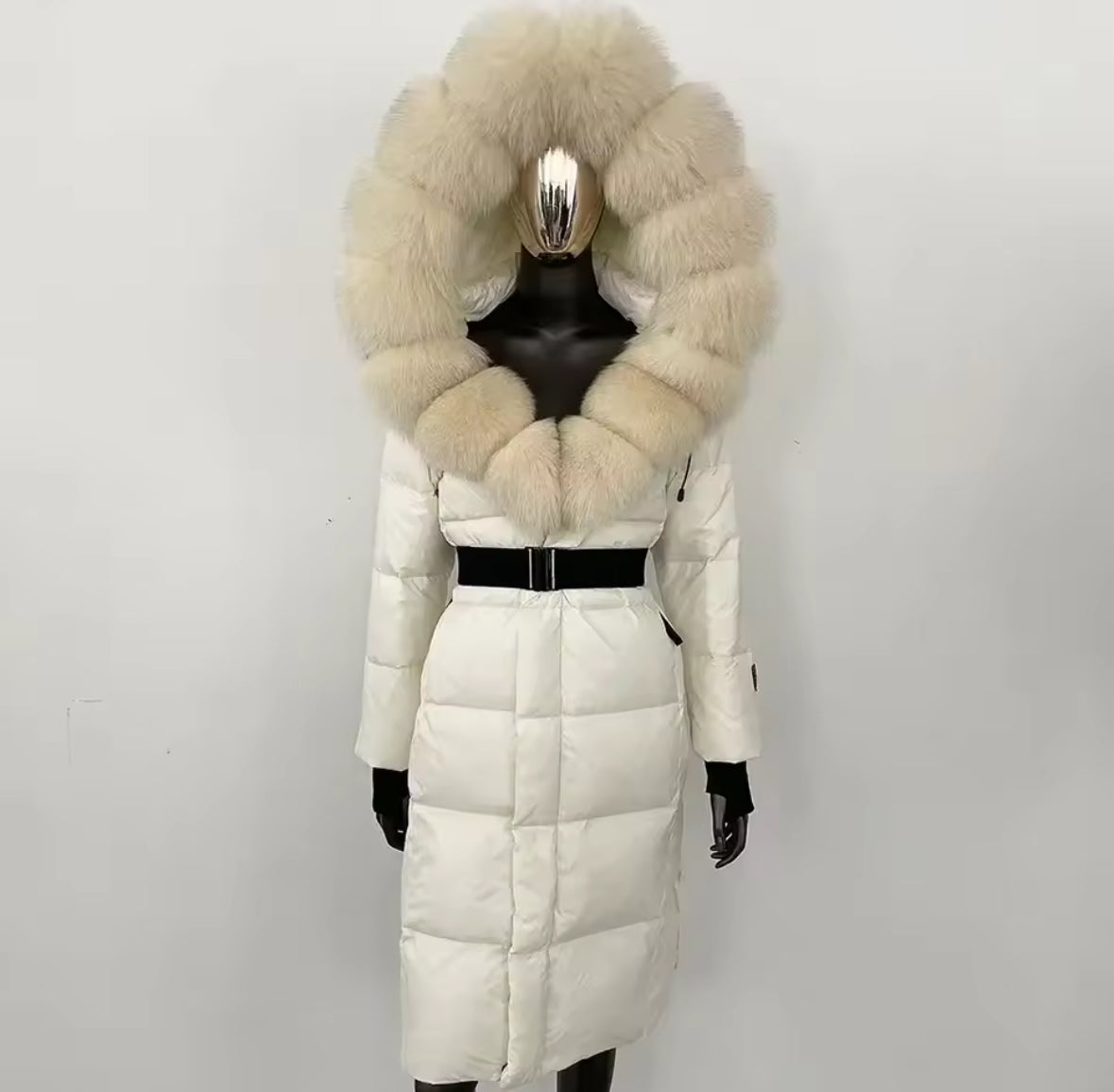 Luxury Real Fox Fur Oversized Collar Down Coat
