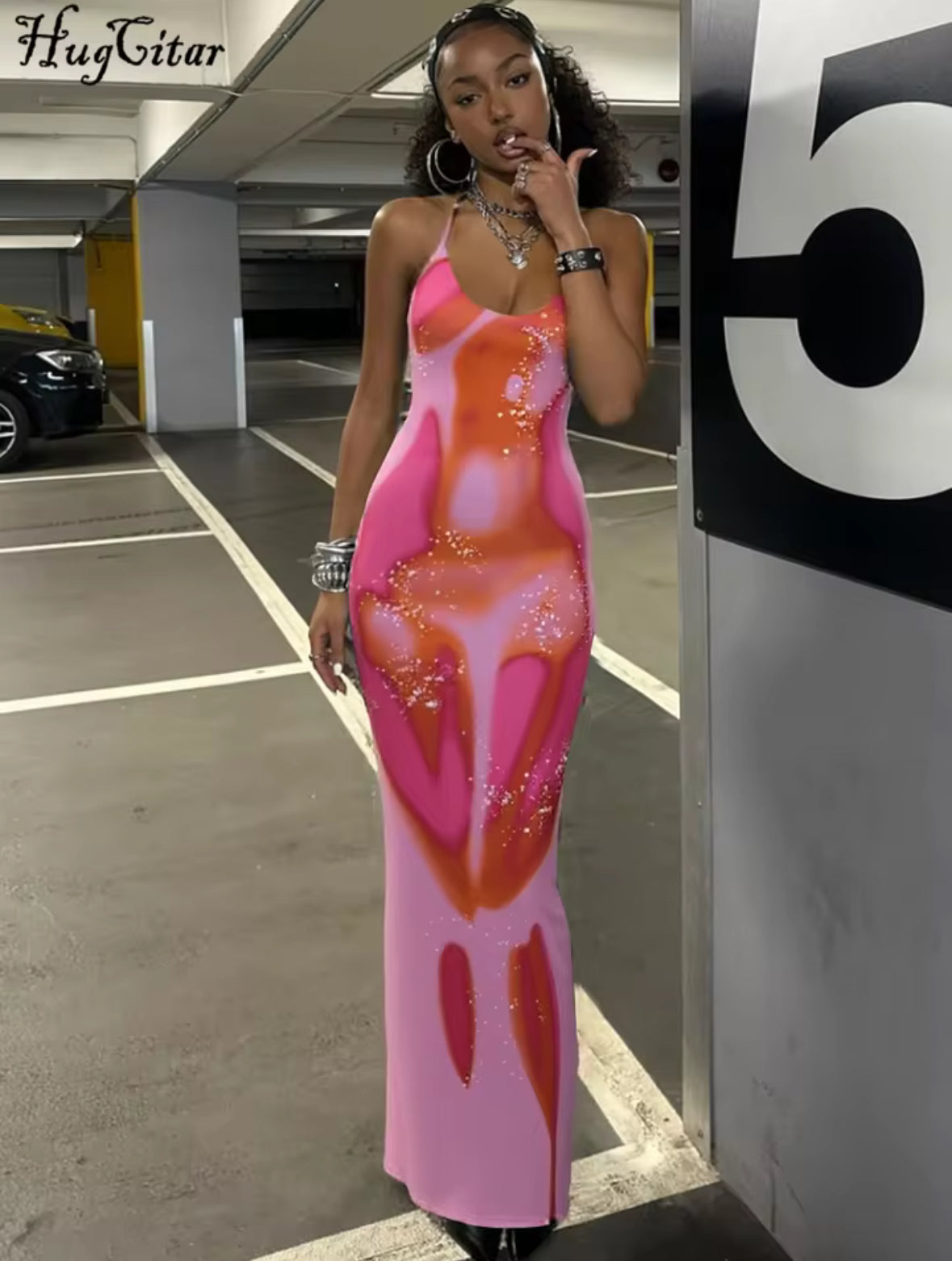 Illusion Glow Bodycon Maxi Dress