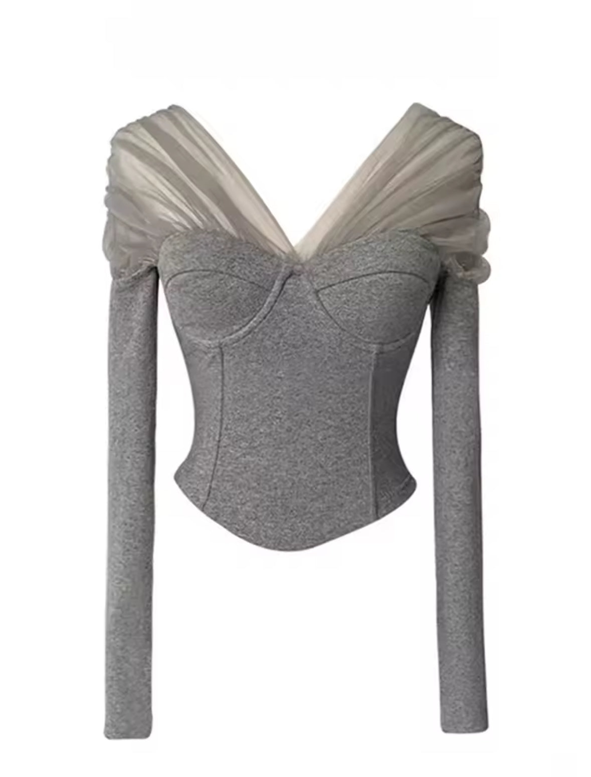 Sheer Mesh Off-Shoulder Corset Top – Grey