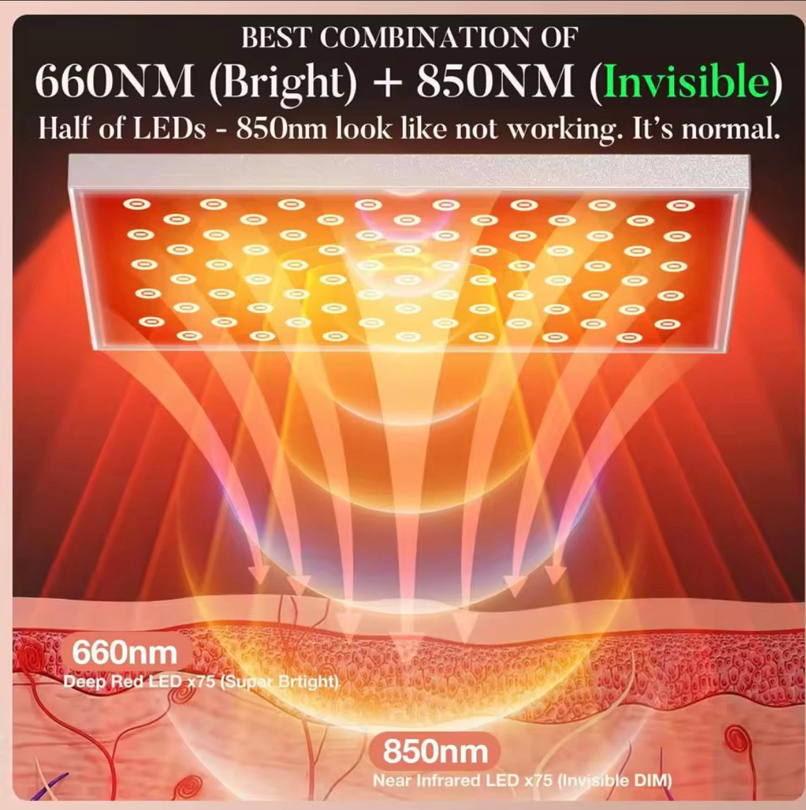 Red + Near-Infrared LED Therapy Lamp (660nm + 850nm)
