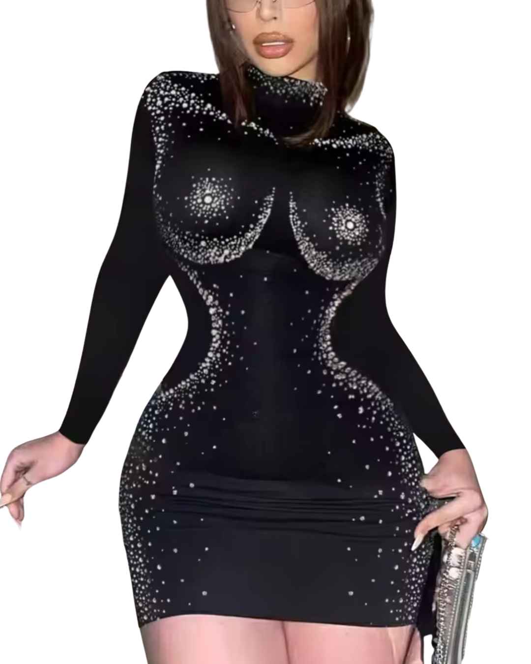 Sparkle Illusion Rhinestone Mini Dress