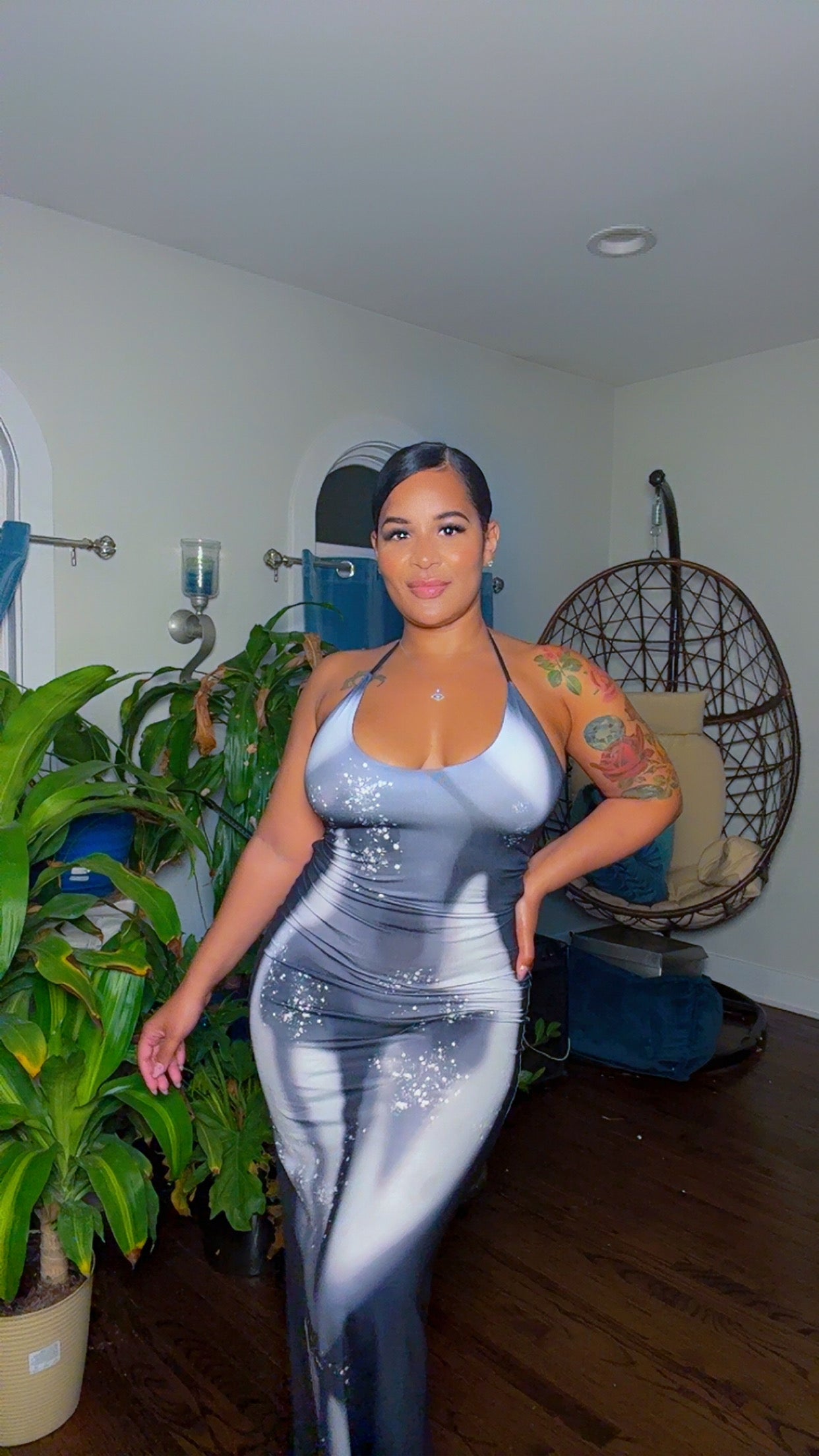 Illusion Glow Bodycon Maxi Dress