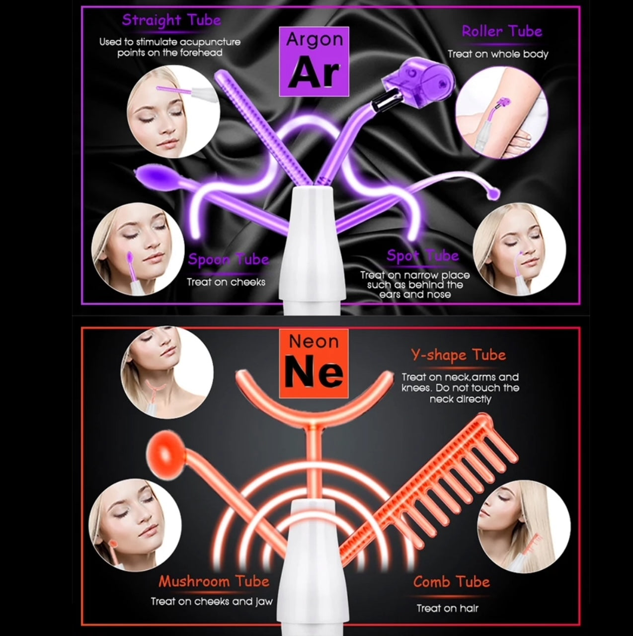 7 Piece Neon + Argon Gas High Frequency Skin Care Set