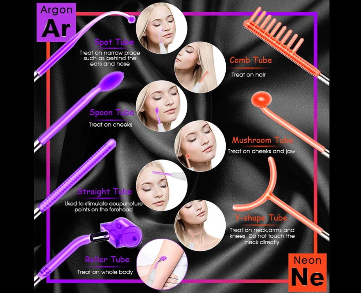 7 Piece Neon & Argon Gas High Frequency Skin Care Set
