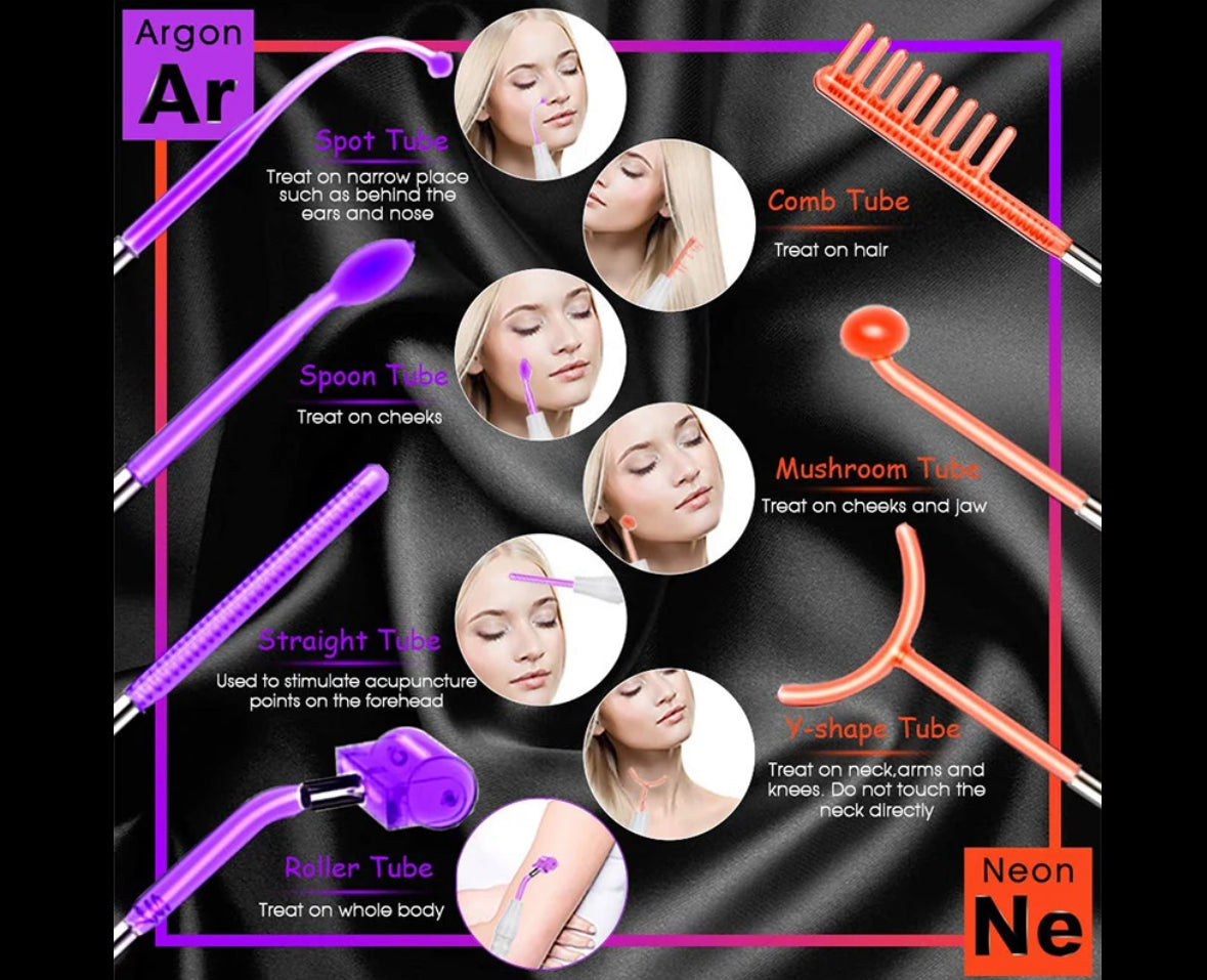 7 Piece Neon + Argon Gas High Frequency Skin Care Set