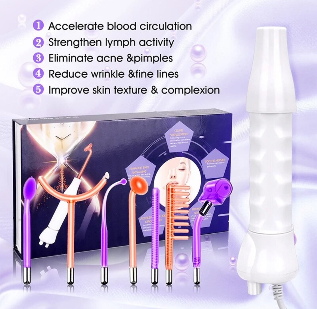 7 Piece Neon + Argon Gas High Frequency Skin Care Set