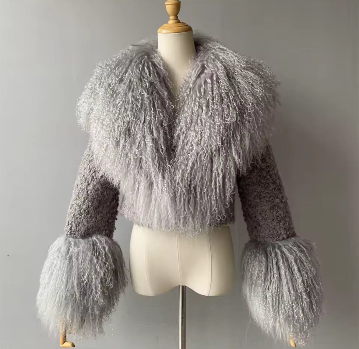 Luxury Cropped Tweed & Genuine Mongolian Fur Jacket