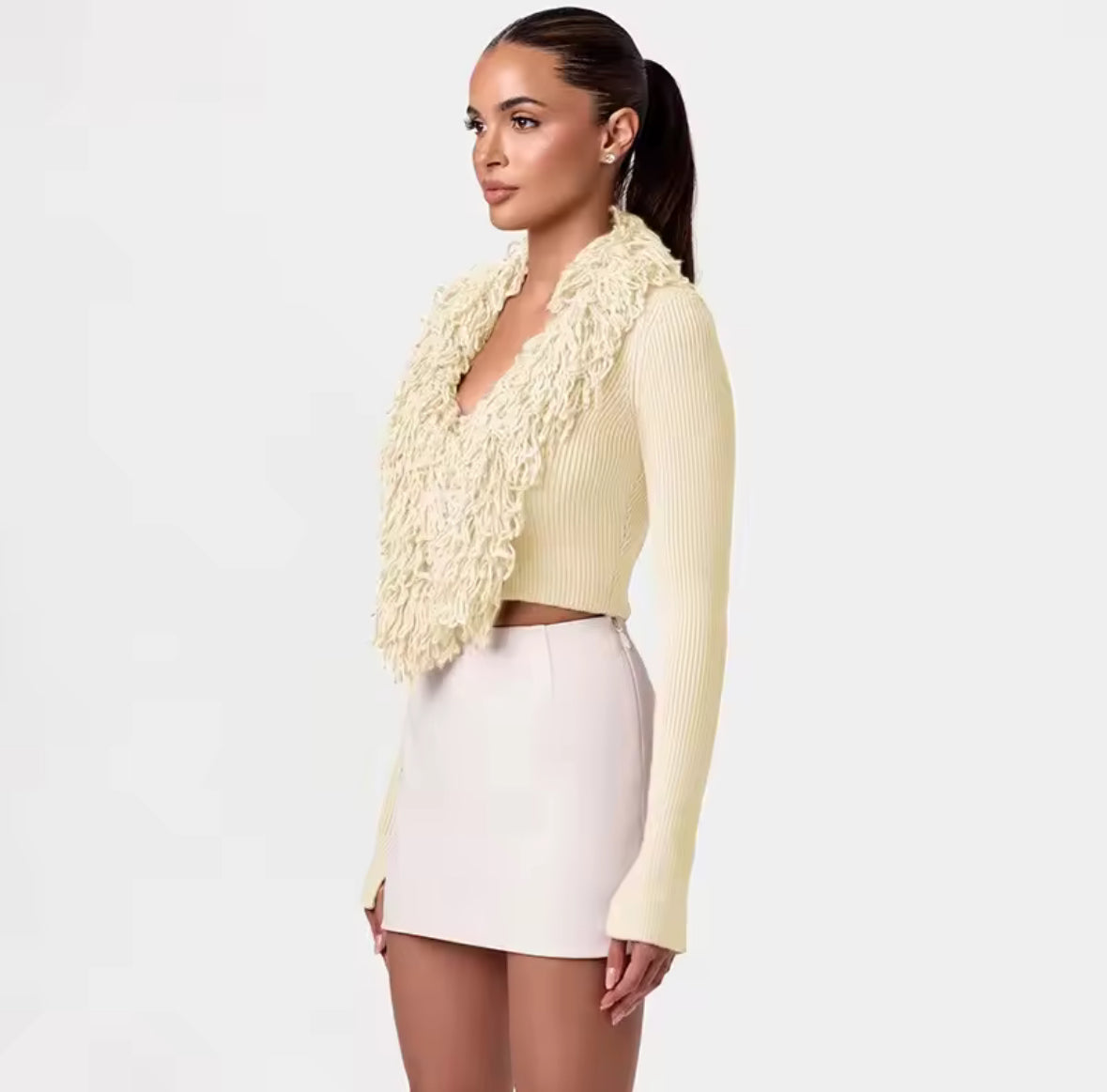Fringe Trim Knit Sweater Cardigan