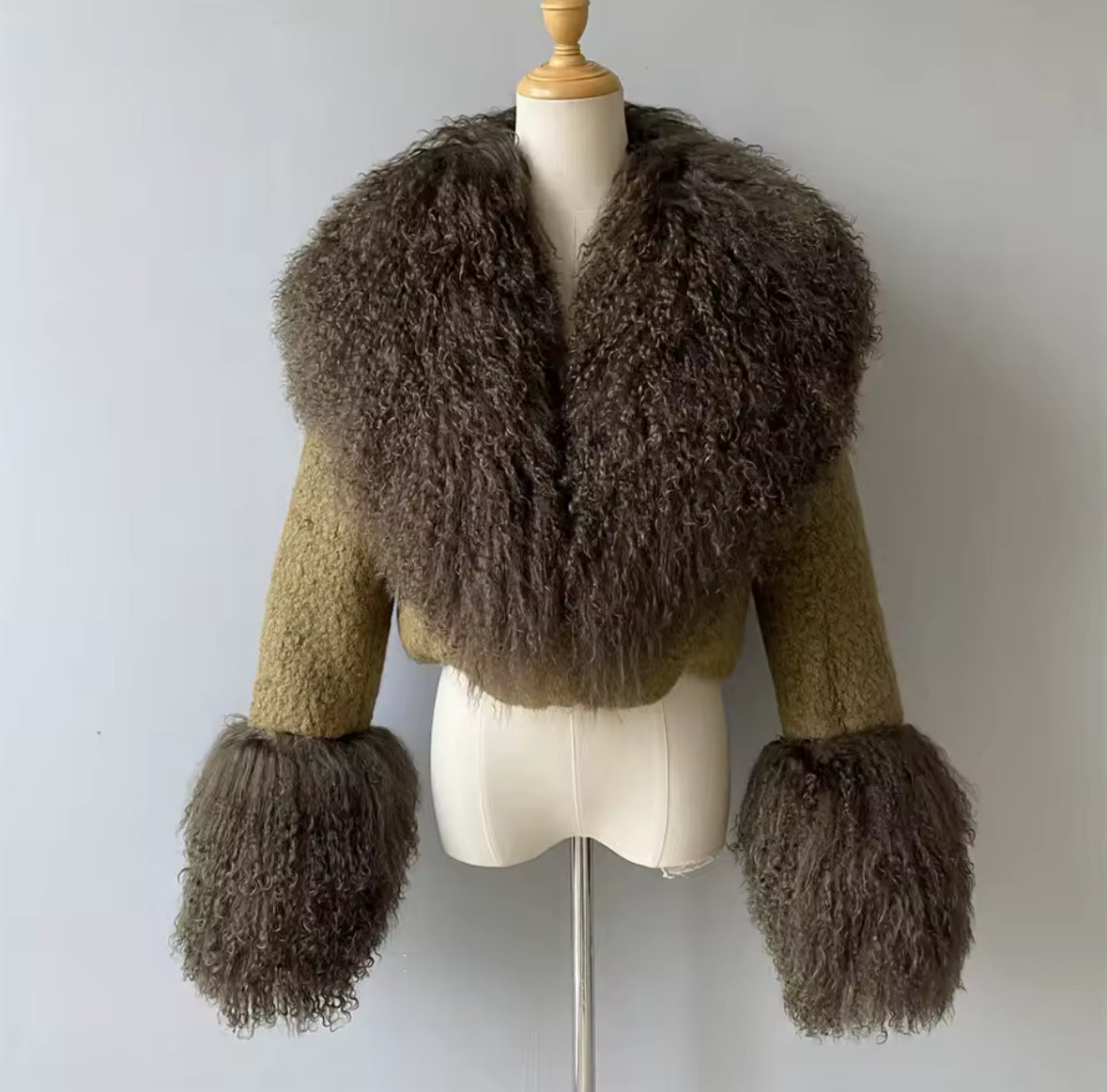 Luxury Cropped Tweed & Genuine Mongolian Fur Jacket