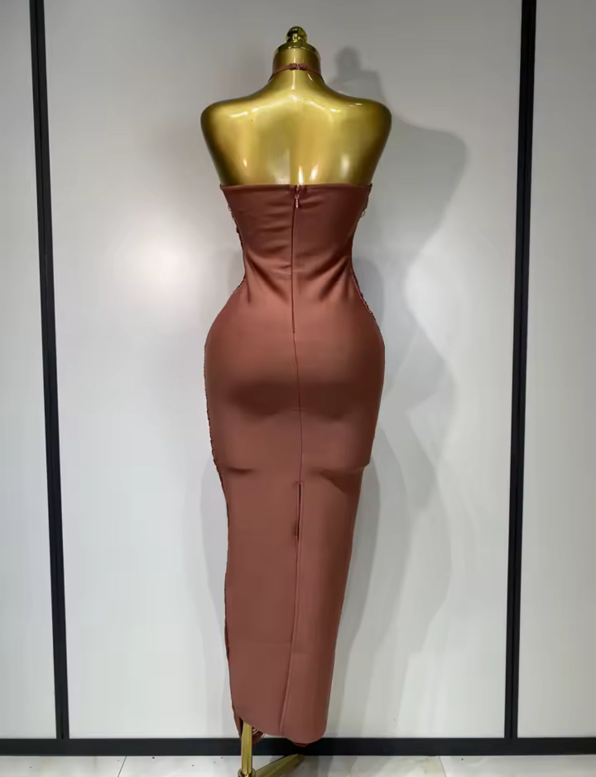 Luxe Fringe Halter Bandage Bodycon Dress – Frosé