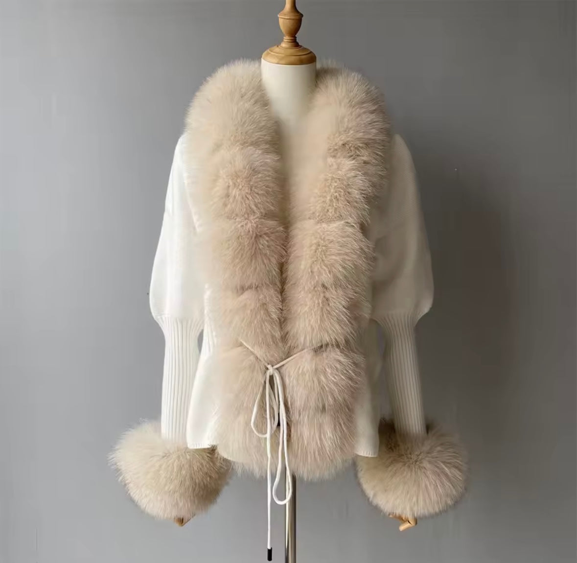 Luxury Knit Sweater with Genuine Fox Fur Trim