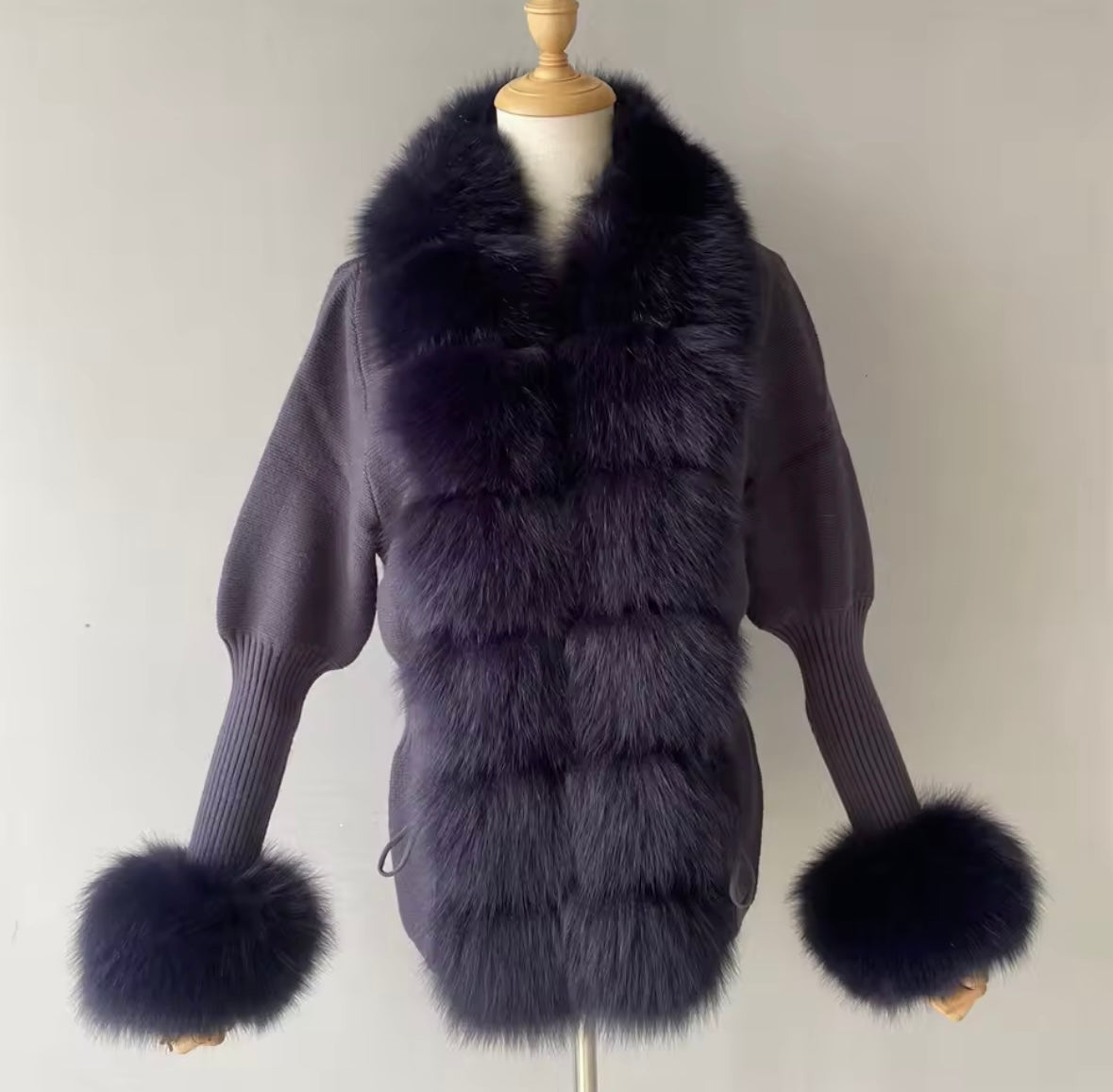 Luxury Knit Sweater with Genuine Fox Fur Trim