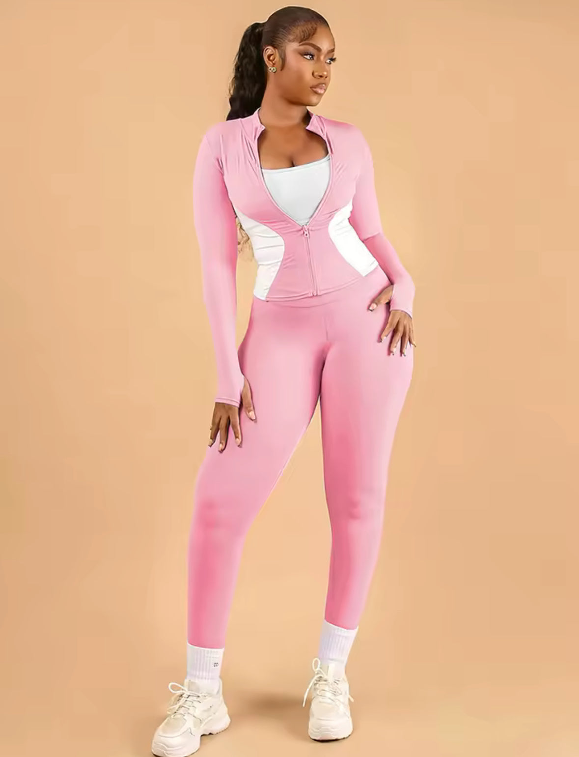 Contrast Panel Athletic Two-Piece Set – Blue or Pink