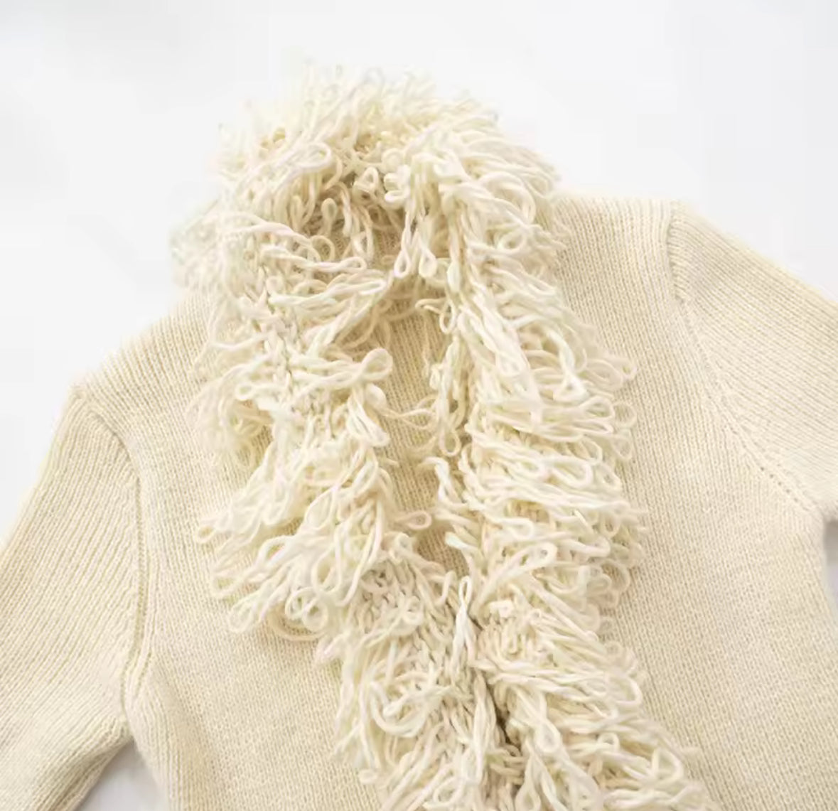 Fringe Trim Knit Sweater Cardigan