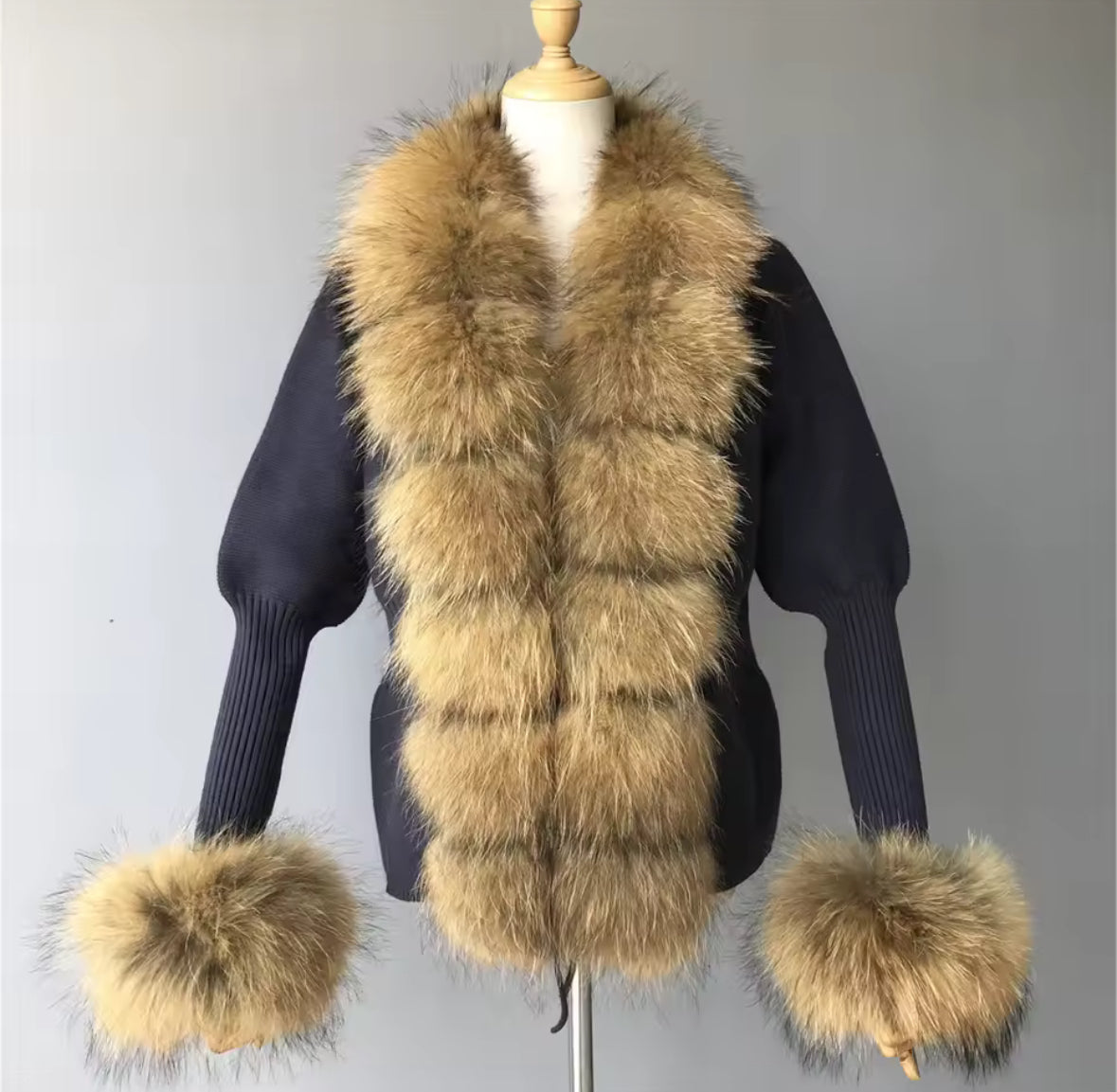 Luxury Knit Sweater with Genuine Fox Fur Trim