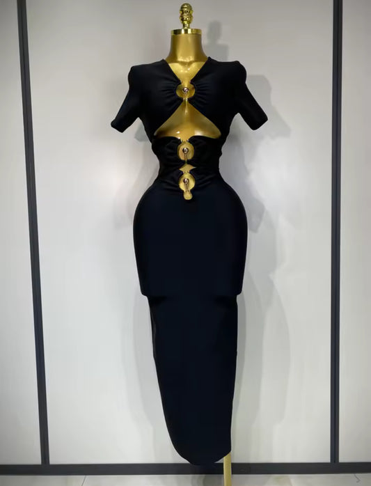 Sculpted Charm Cutout Bandage Dress – Black