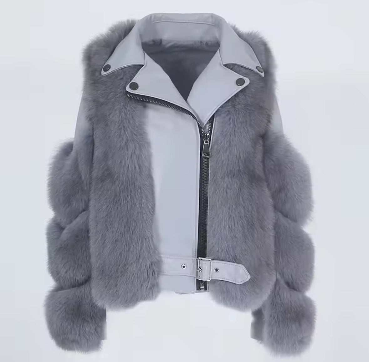 Luxury Sheepskin Leather & Real Genuine Fox Fur Motorcycle Jacket